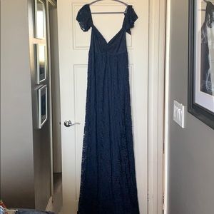 Lace Maternity Gown with long train in Navy